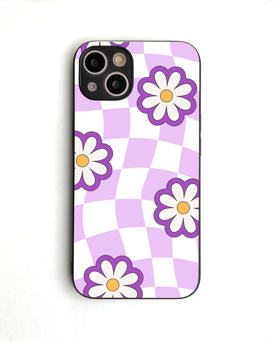 Purple Checkered Daisy Glass Case