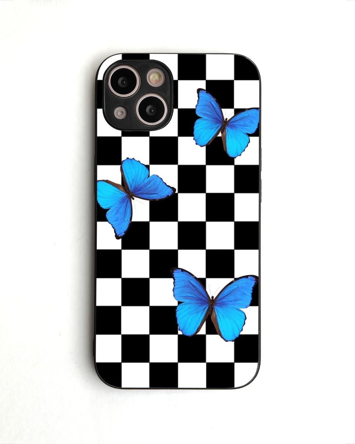 Checkered Butterfly Glass Case